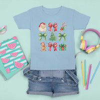 Christmas Tree Retro Coquette Bow T Shirt For Kid Santa Claus Candy Festive Xmas Vibes - Wonder Print Shop