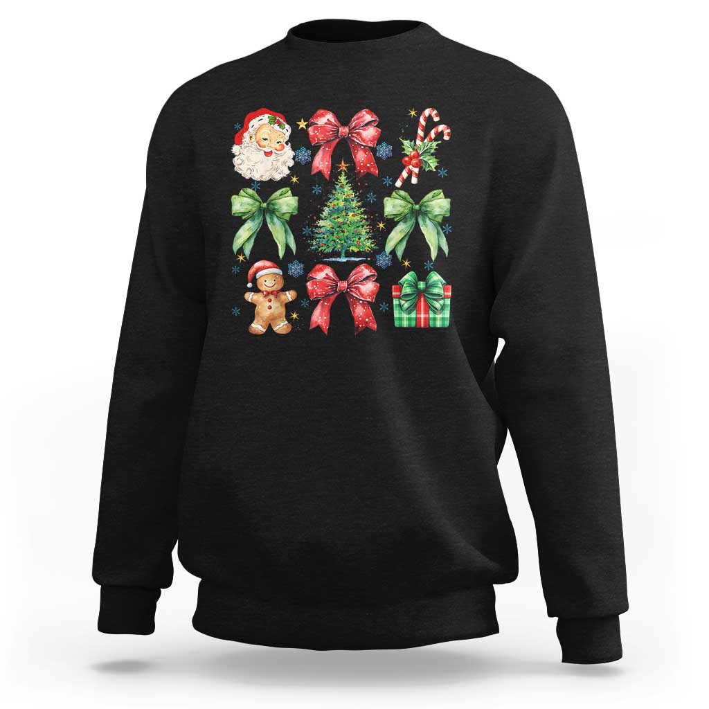 Christmas Tree Retro Coquette Bow Sweatshirt Santa Claus Candy Festive Xmas Vibes - Wonder Print Shop