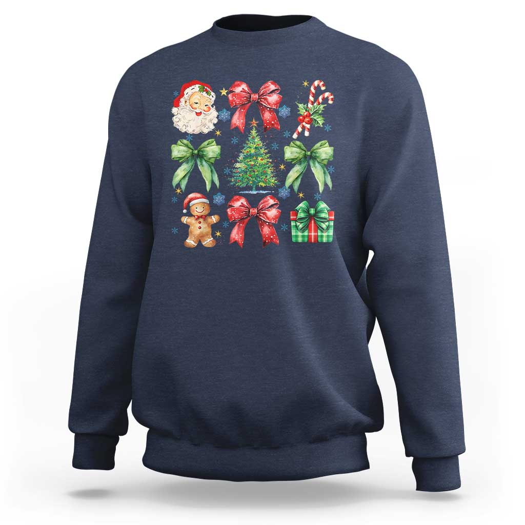 Christmas Tree Retro Coquette Bow Sweatshirt Santa Claus Candy Festive Xmas Vibes - Wonder Print Shop