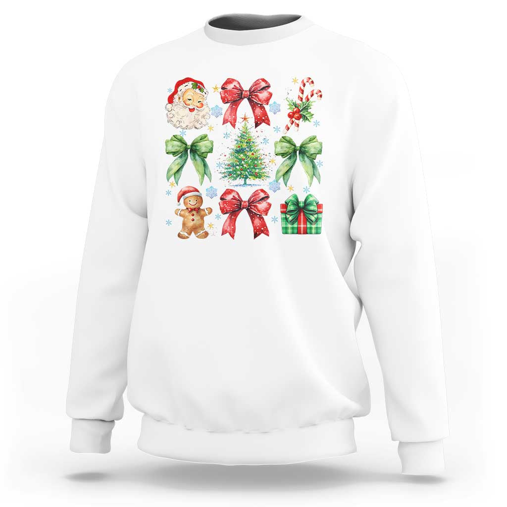 Christmas Tree Retro Coquette Bow Sweatshirt Santa Claus Candy Festive Xmas Vibes - Wonder Print Shop