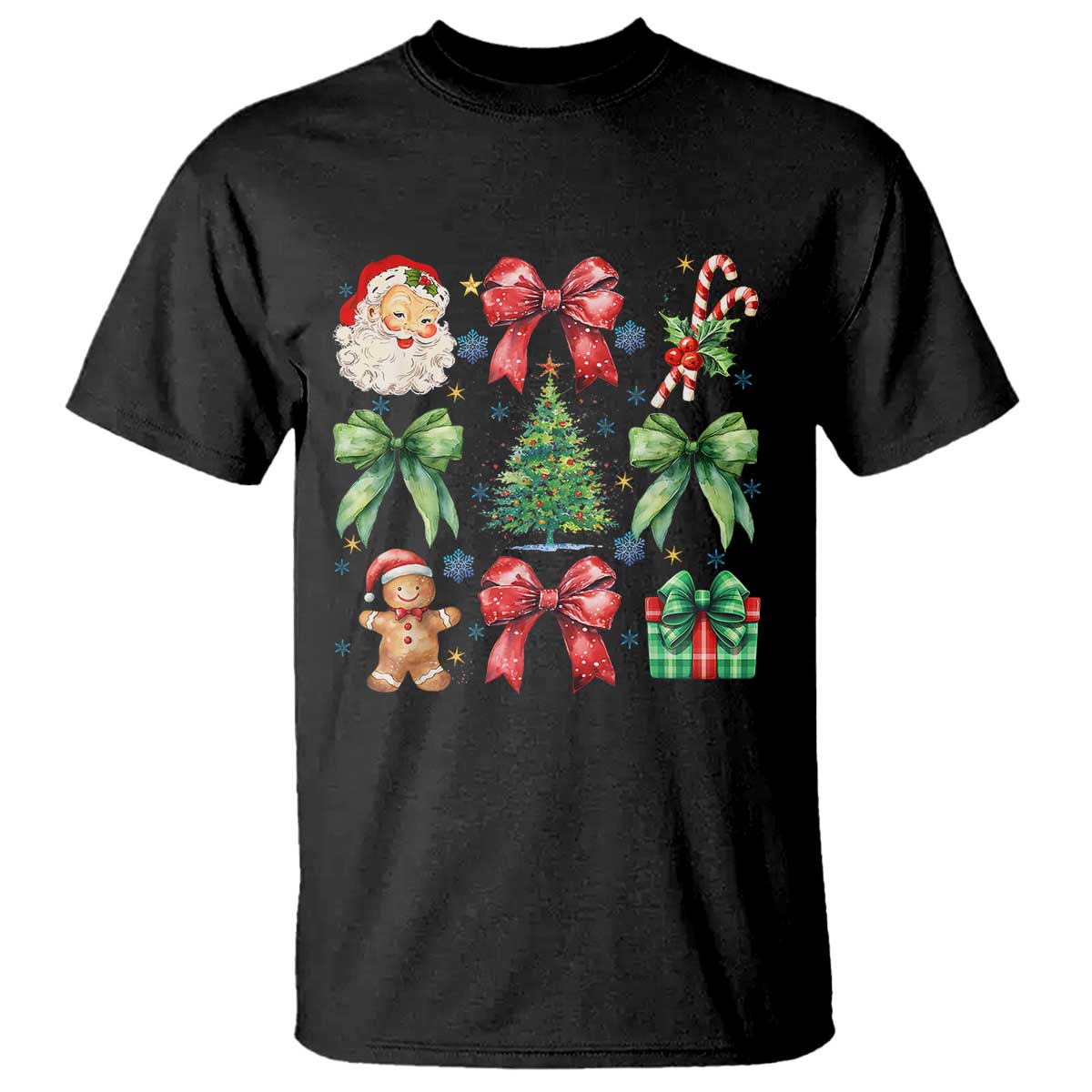 Christmas Tree Retro Coquette Bow T Shirt Santa Claus Candy Festive Xmas Vibes - Wonder Print Shop