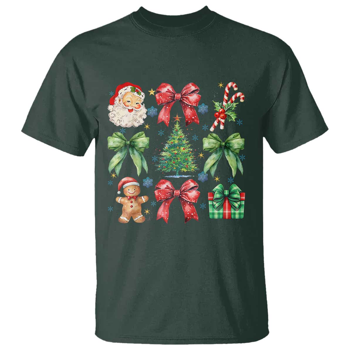 Christmas Tree Retro Coquette Bow T Shirt Santa Claus Candy Festive Xmas Vibes - Wonder Print Shop