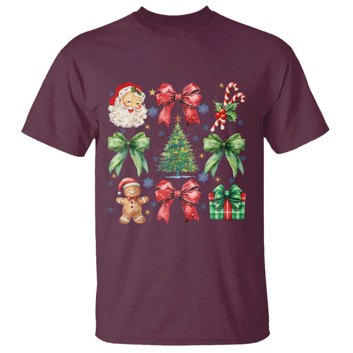 Christmas Tree Retro Coquette Bow T Shirt Santa Claus Candy Festive Xmas Vibes - Wonder Print Shop