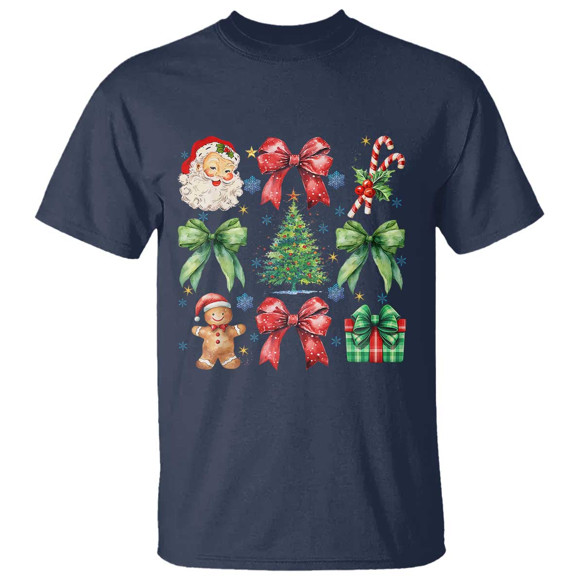Christmas Tree Retro Coquette Bow T Shirt Santa Claus Candy Festive Xmas Vibes - Wonder Print Shop