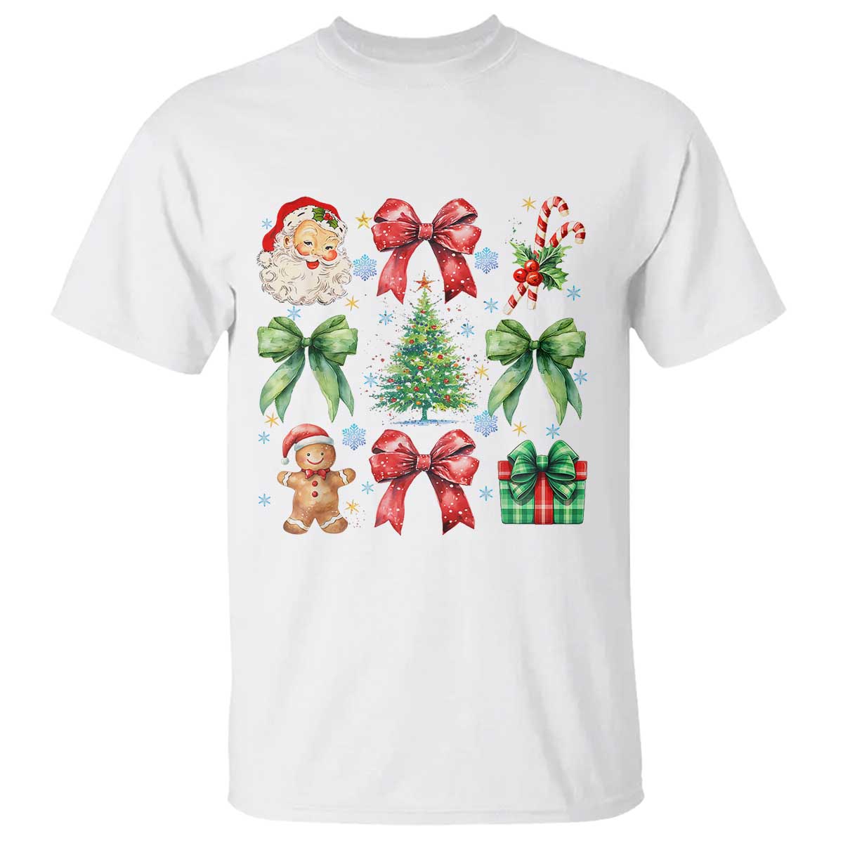 Christmas Tree Retro Coquette Bow T Shirt Santa Claus Candy Festive Xmas Vibes - Wonder Print Shop