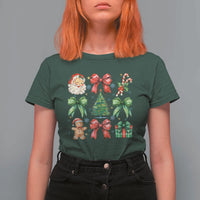 Christmas Tree Retro Coquette Bow T Shirt For Women Santa Claus Candy Festive Xmas Vibes - Wonder Print Shop