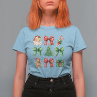 Christmas Tree Retro Coquette Bow T Shirt For Women Santa Claus Candy Festive Xmas Vibes - Wonder Print Shop