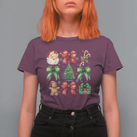 Christmas Tree Retro Coquette Bow T Shirt For Women Santa Claus Candy Festive Xmas Vibes - Wonder Print Shop