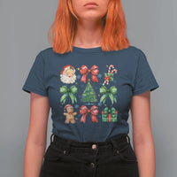 Christmas Tree Retro Coquette Bow T Shirt For Women Santa Claus Candy Festive Xmas Vibes - Wonder Print Shop