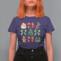 Christmas Tree Retro Coquette Bow T Shirt For Women Santa Claus Candy Festive Xmas Vibes - Wonder Print Shop