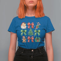 Christmas Tree Retro Coquette Bow T Shirt For Women Santa Claus Candy Festive Xmas Vibes - Wonder Print Shop