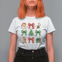 Christmas Tree Retro Coquette Bow T Shirt For Women Santa Claus Candy Festive Xmas Vibes - Wonder Print Shop