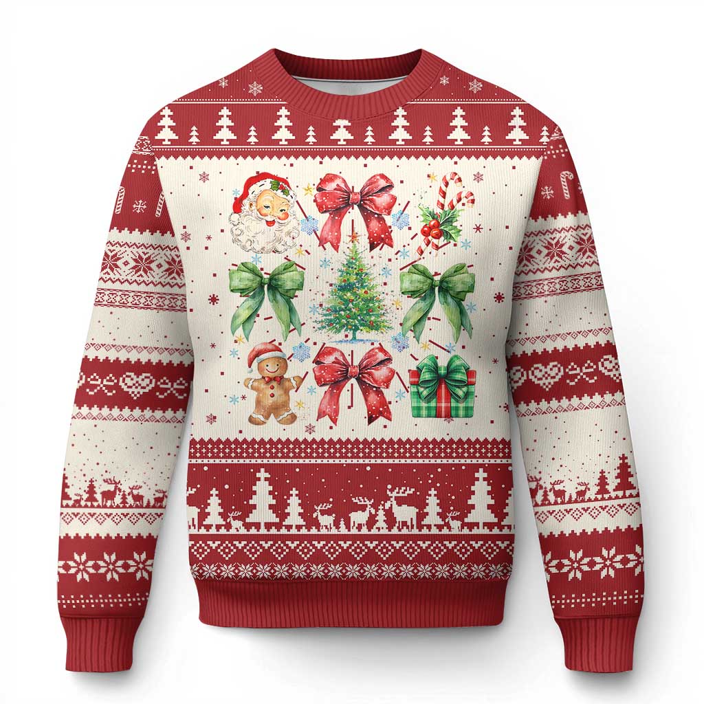 Christmas Tree Retro Coquette Bow Ugly Christmas Sweater Santa Claus Candy Festive Xmas Vibes - Wonder Print Shop