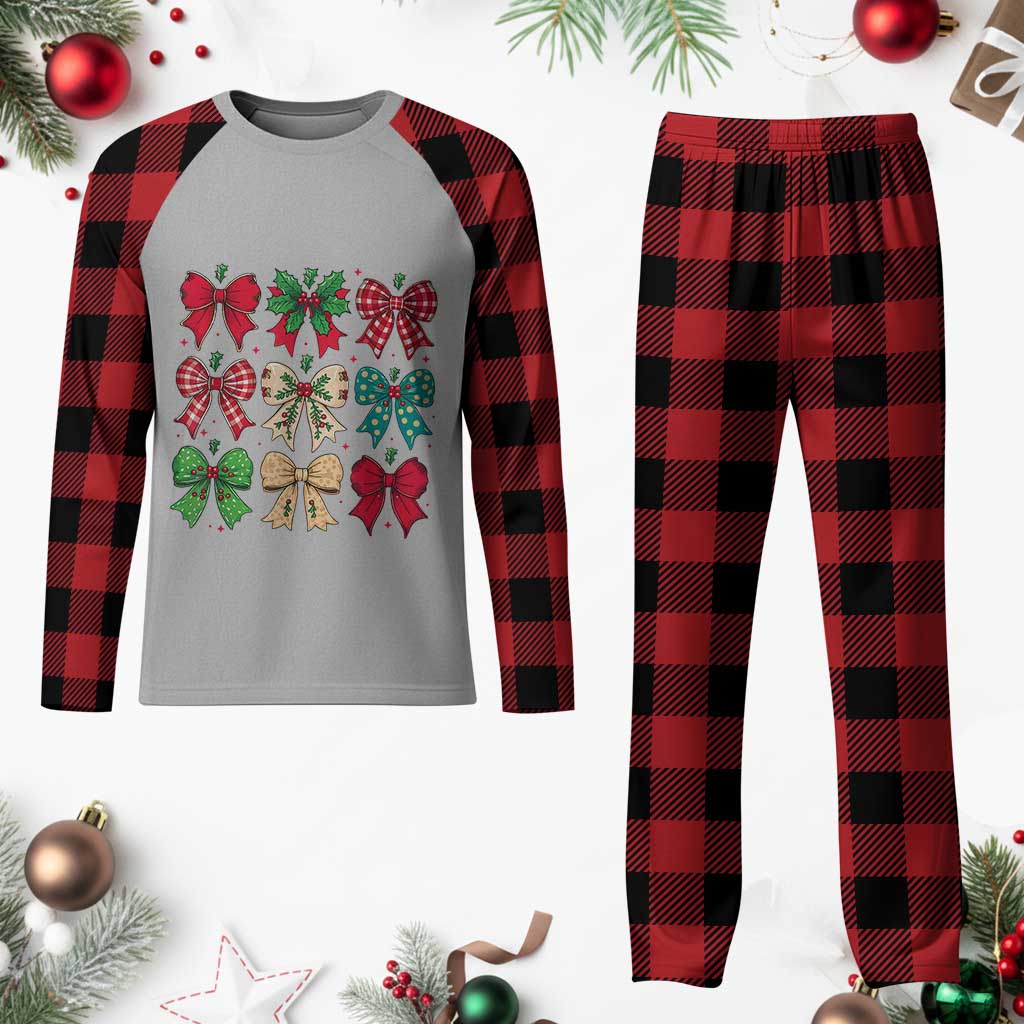 Merry Christmas Coquette Bow Plaid Pajama Set Festive Xmas Vibe - Wonder Print Shop
