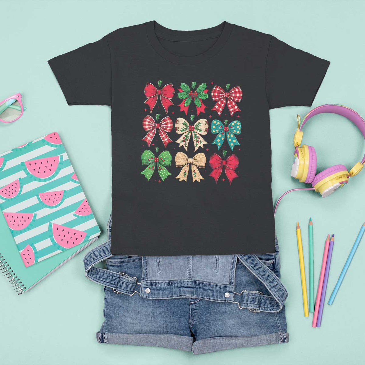 Merry Christmas Coquette Bow T Shirt For Kid Festive Xmas Vibe - Wonder Print Shop