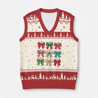 Merry Xmas Coquette Bow V-Neck Knit Sweater Vest Festive Xmas Vibe - Wonder Print Shop