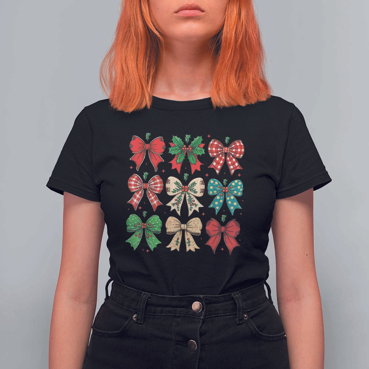 Merry Christmas Coquette Bow T Shirt For Women Festive Xmas Vibe - Wonder Print Shop