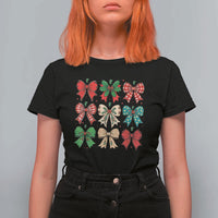Merry Christmas Coquette Bow T Shirt For Women Festive Xmas Vibe - Wonder Print Shop