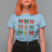 Merry Christmas Coquette Bow T Shirt For Women Festive Xmas Vibe - Wonder Print Shop