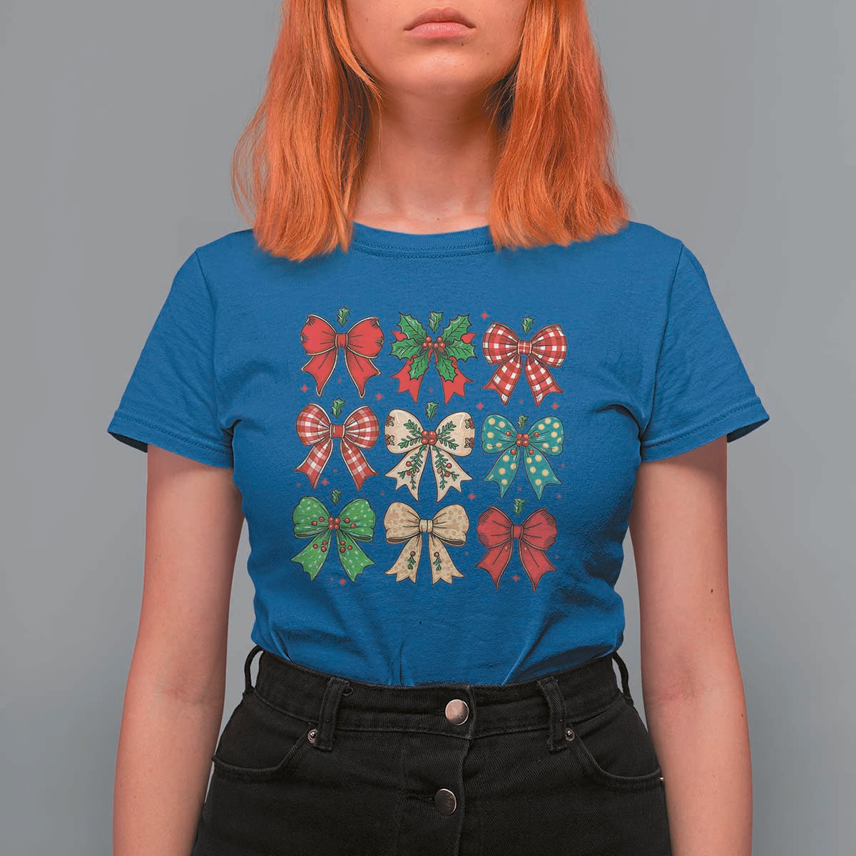 Merry Christmas Coquette Bow T Shirt For Women Festive Xmas Vibe - Wonder Print Shop