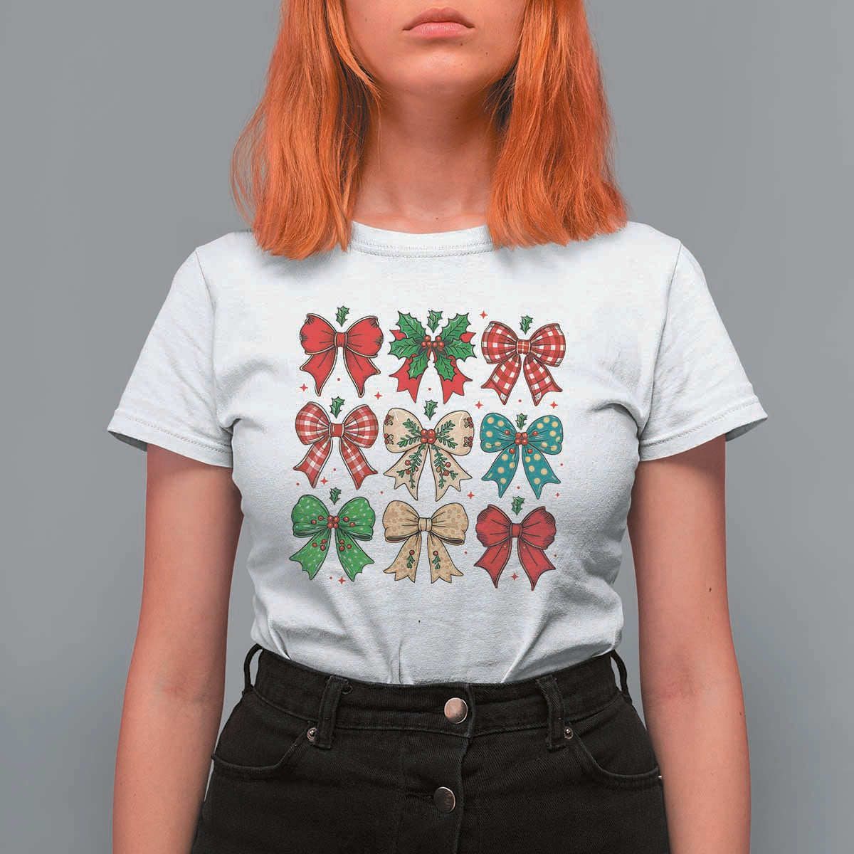 Merry Christmas Coquette Bow T Shirt For Women Festive Xmas Vibe - Wonder Print Shop