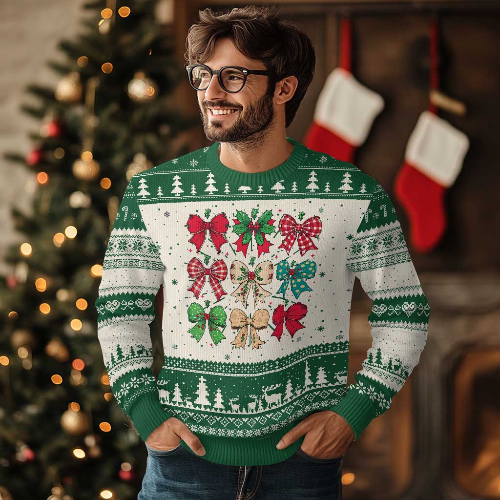 Merry Christmas Coquette Bow Ugly Christmas Sweater Festive Xmas Vibe - Wonder Print Shop