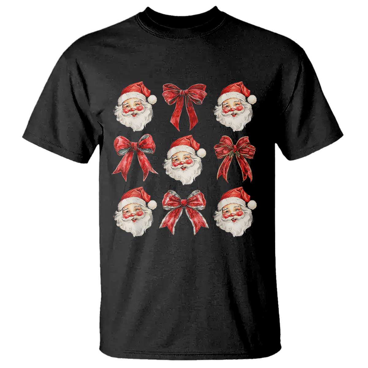 Plaid Coquette Bow Santa Claus T Shirt Merry Xmas Festive - Wonder Print Shop