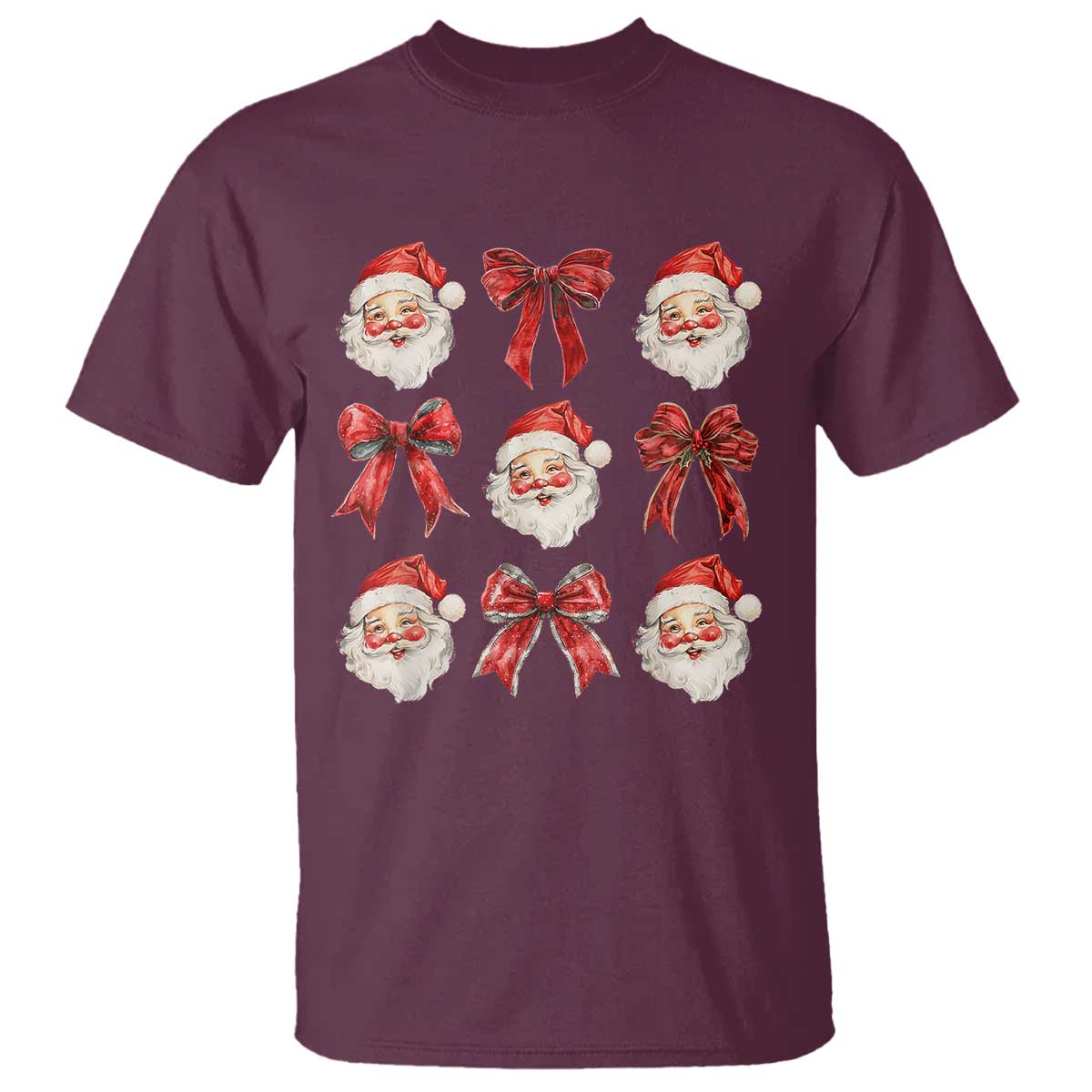 Plaid Coquette Bow Santa Claus T Shirt Merry Xmas Festive - Wonder Print Shop
