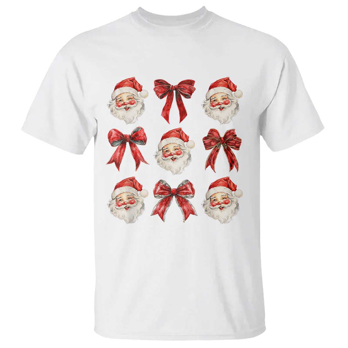 Plaid Coquette Bow Santa Claus T Shirt Merry Xmas Festive - Wonder Print Shop