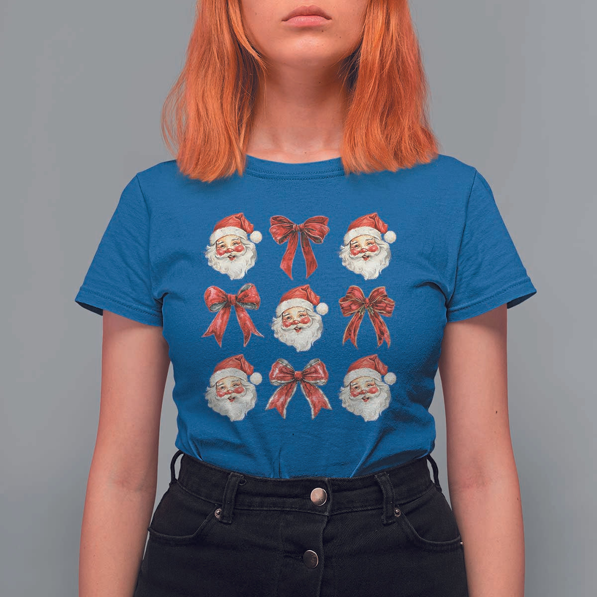 Plaid Coquette Bow Santa Claus T Shirt For Women Merry Xmas Festive - Wonder Print Shop