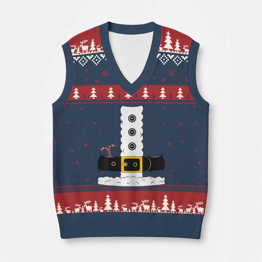 Santa Claus Suit Costume V-Neck Knit Sweater Vest Retro Festive Xmas Vibe - Wonder Print Shop