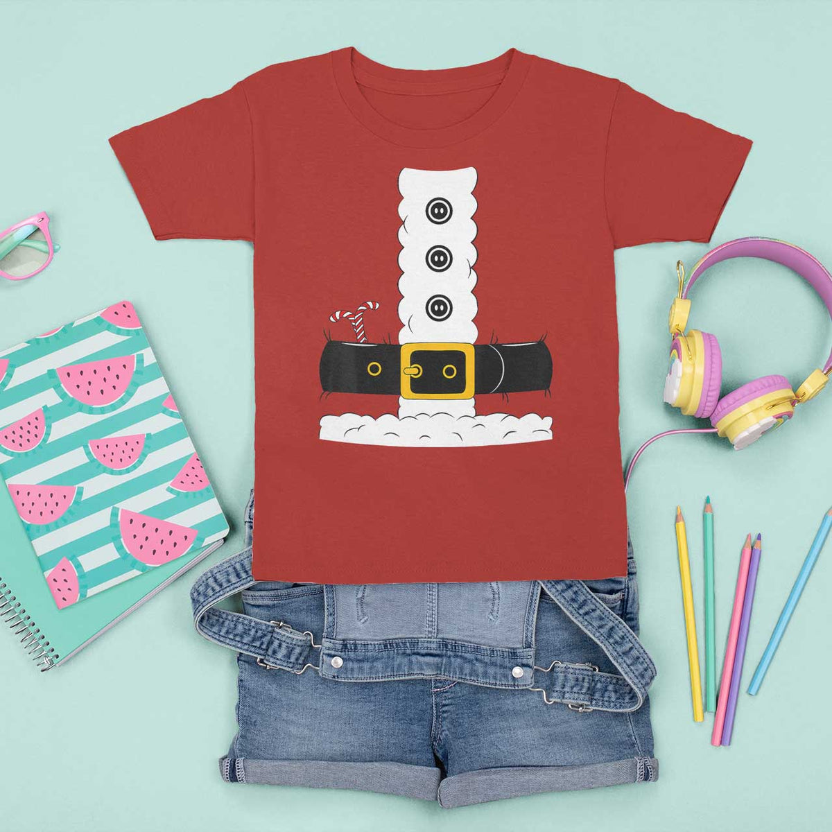 Santa Claus Suit Costume T Shirt For Kid Retro Festive Christmas Vibe - Wonder Print Shop