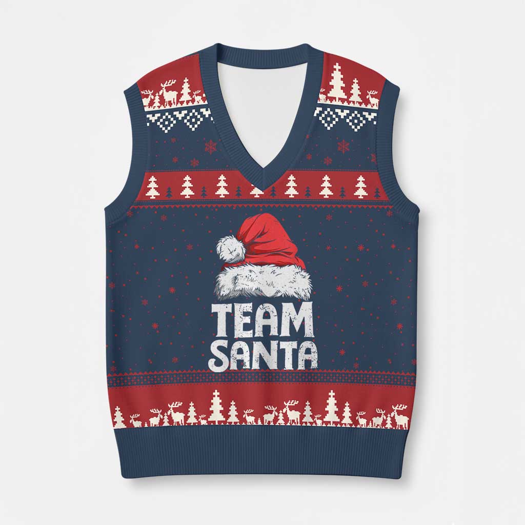 Team Santa V-Neck Knit Sweater Vest Xmas Squad Family Matching Pajamas - Wonder Print Shop