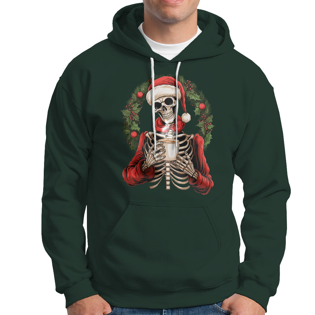 Skeleton Christmas Hoodie Dead Inside But Caffeinated Coffee Lover Xmas Vibe - Wonder Print Shop