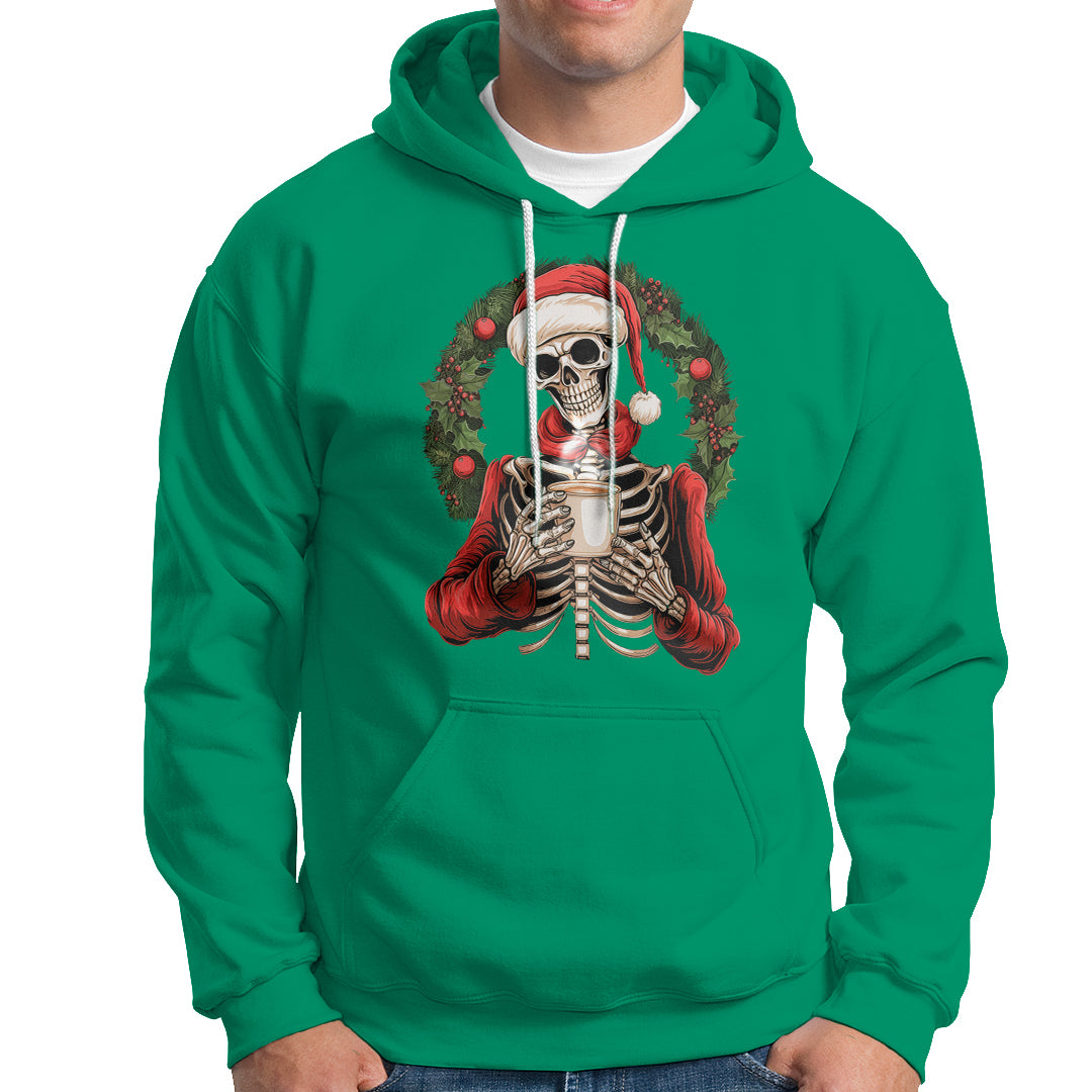 Skeleton Christmas Hoodie Dead Inside But Caffeinated Coffee Lover Xmas Vibe - Wonder Print Shop