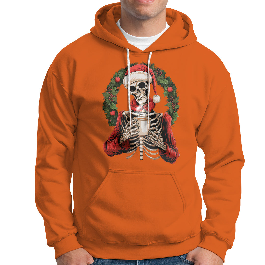 Skeleton Christmas Hoodie Dead Inside But Caffeinated Coffee Lover Xmas Vibe - Wonder Print Shop