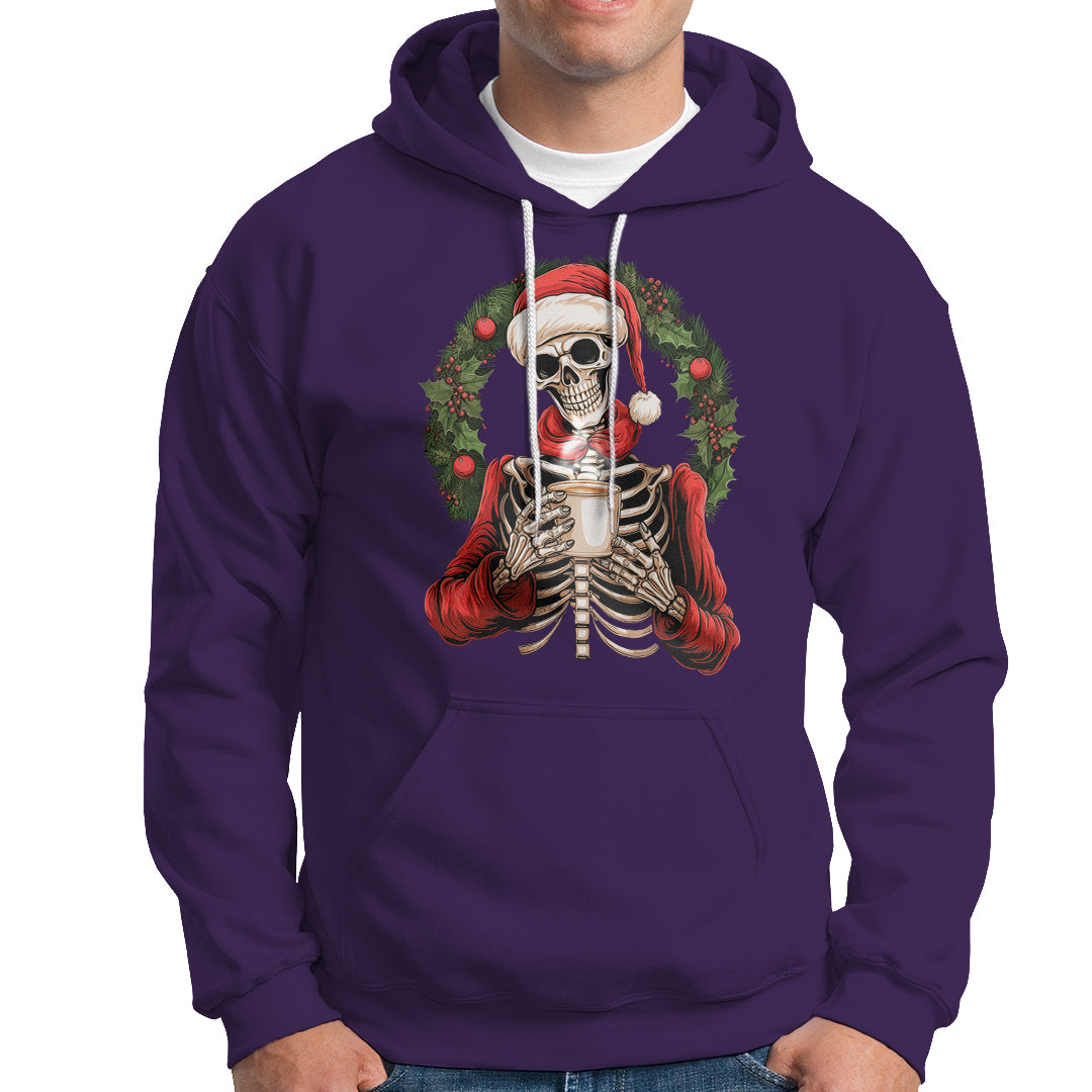 Skeleton Christmas Hoodie Dead Inside But Caffeinated Coffee Lover Xmas Vibe - Wonder Print Shop