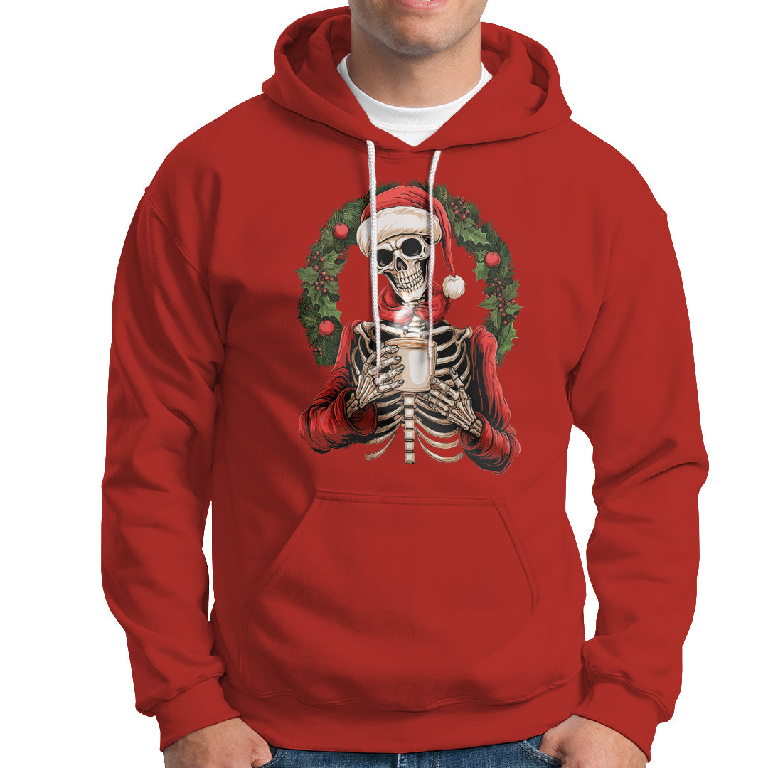 Skeleton Christmas Hoodie Dead Inside But Caffeinated Coffee Lover Xmas Vibe - Wonder Print Shop