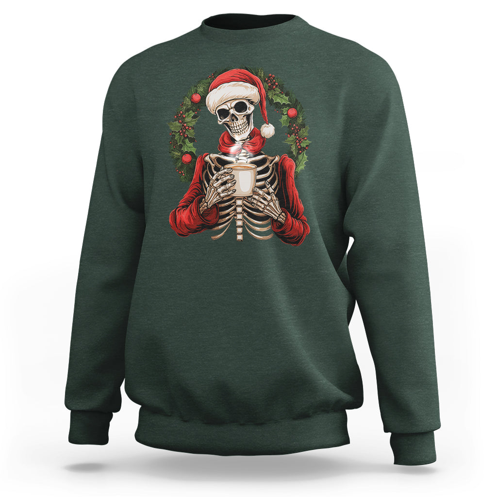 Skeleton Christmas Sweatshirt Dead Inside But Caffeinated Coffee Lover Xmas Vibe - Wonder Print Shop