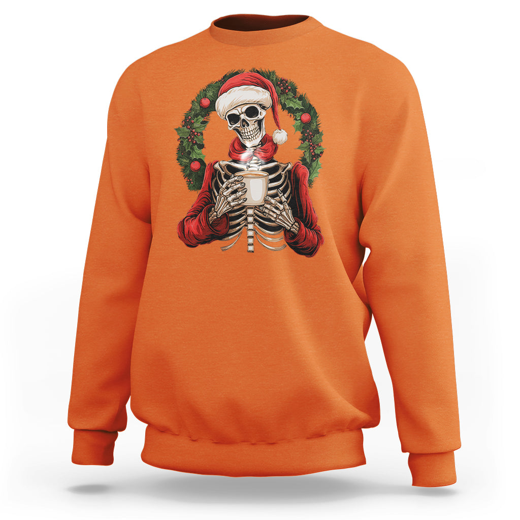 Skeleton Christmas Sweatshirt Dead Inside But Caffeinated Coffee Lover Xmas Vibe - Wonder Print Shop