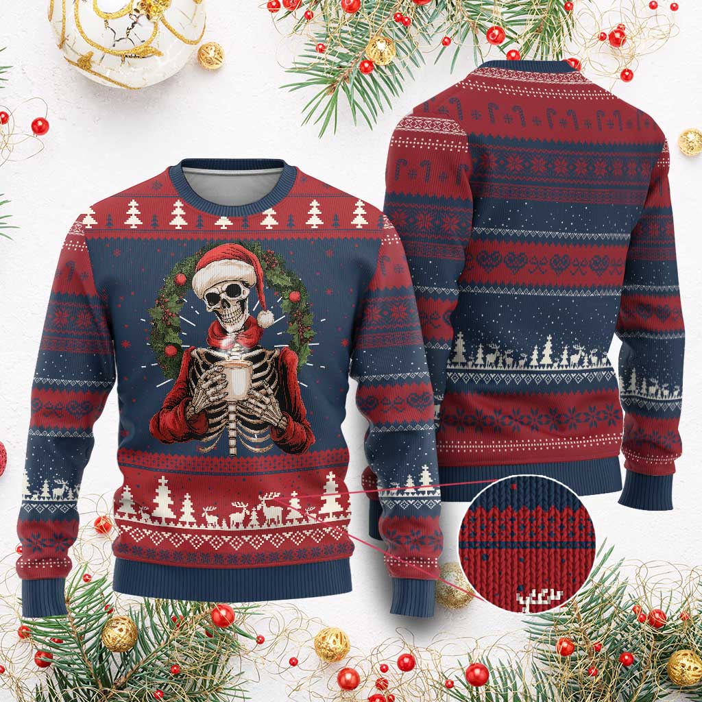 Skeleton Christmas Ugly Christmas Sweater Dead Inside But Caffeinated Coffee Lover Xmas Vibe - Wonder Print Shop
