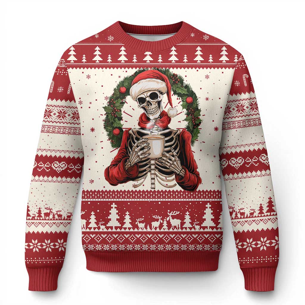 Skeleton Christmas Ugly Christmas Sweater Dead Inside But Caffeinated Coffee Lover Xmas Vibe - Wonder Print Shop