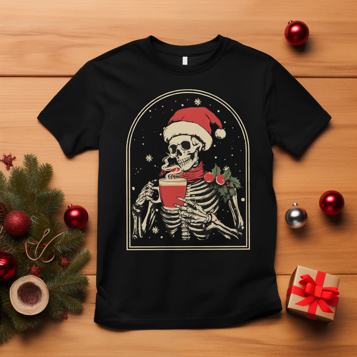 Skeleton Christmas T Shirt Dead Inside But Caffeinated Coffee Addict Xmas Vibe - Wonder Print Shop