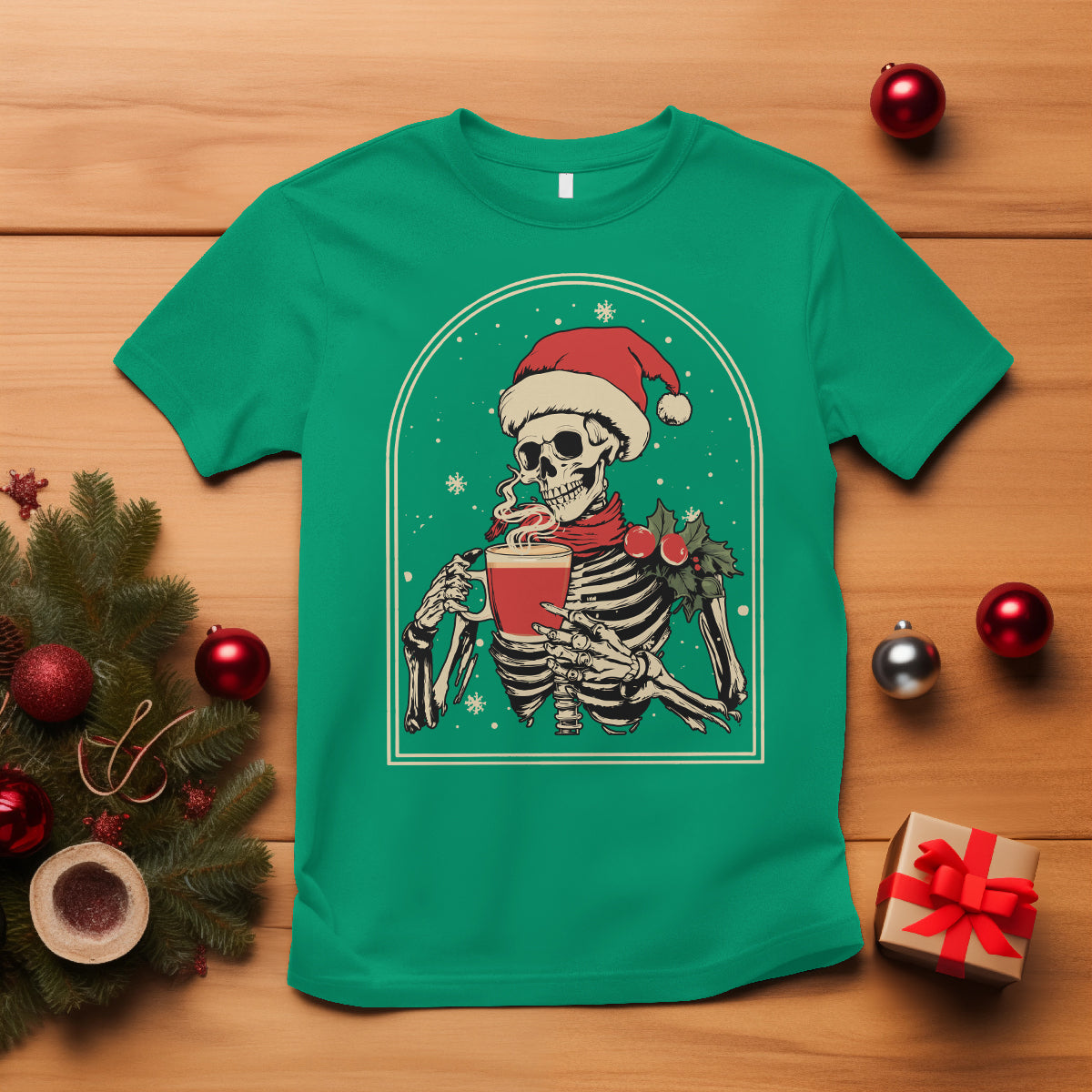Skeleton Christmas T Shirt Dead Inside But Caffeinated Coffee Addict Xmas Vibe - Wonder Print Shop
