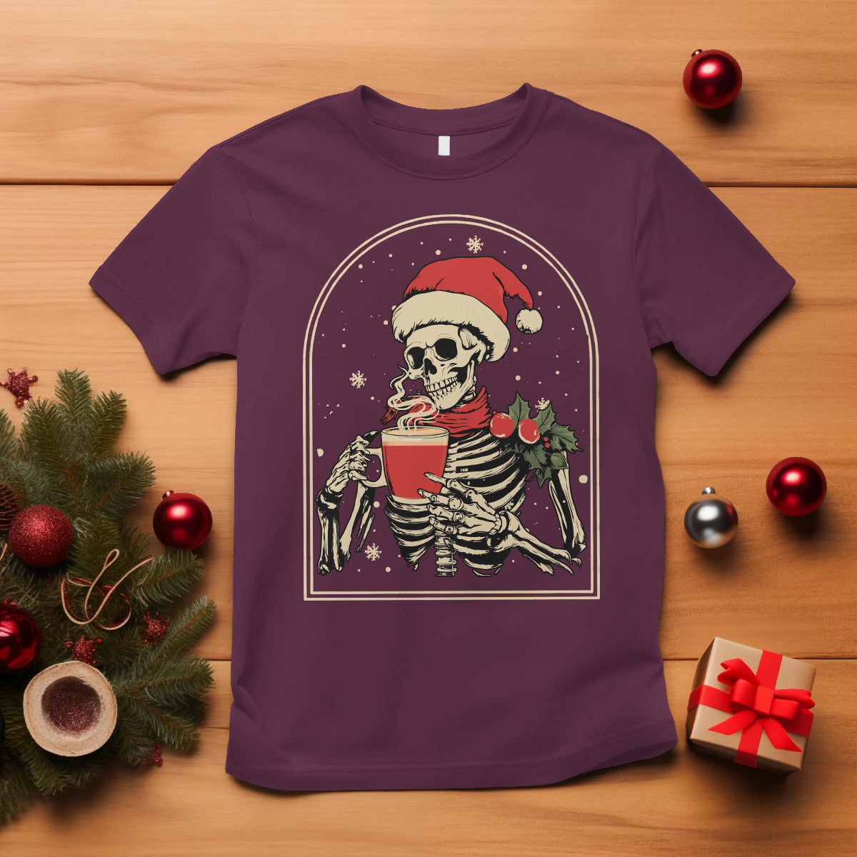 Skeleton Christmas T Shirt Dead Inside But Caffeinated Coffee Addict Xmas Vibe - Wonder Print Shop