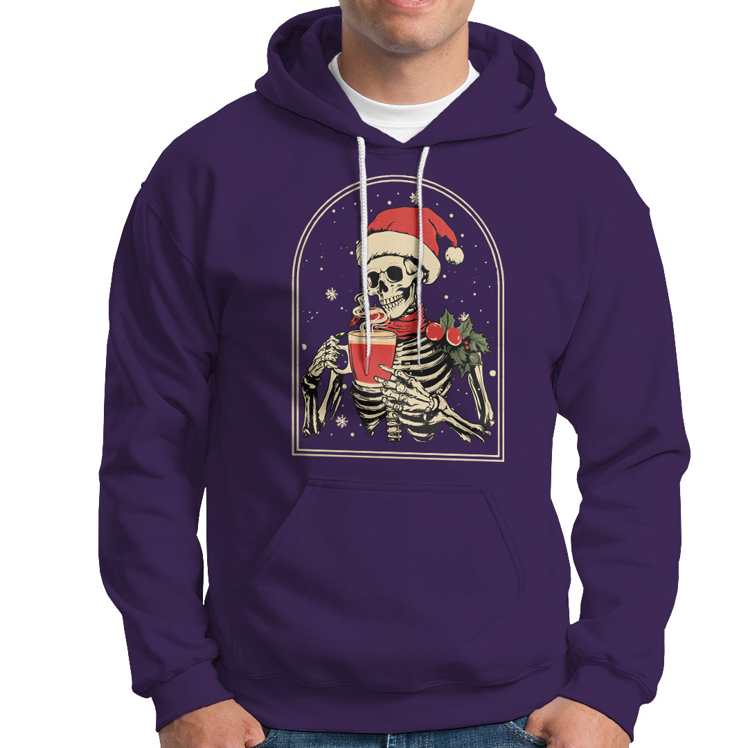 Skeleton Christmas Hoodie Dead Inside But Caffeinated Coffee Addict Xmas Vibe - Wonder Print Shop