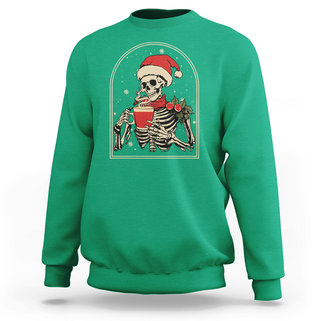 Skeleton Christmas Sweatshirt Dead Inside But Caffeinated Coffee Addict Xmas Vibe - Wonder Print Shop