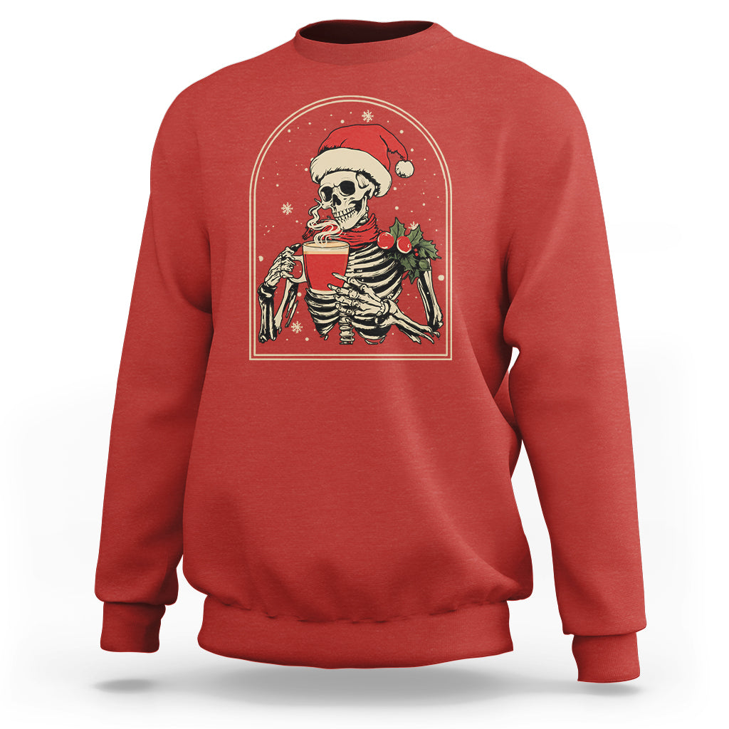 Skeleton Christmas Sweatshirt Dead Inside But Caffeinated Coffee Addict Xmas Vibe - Wonder Print Shop