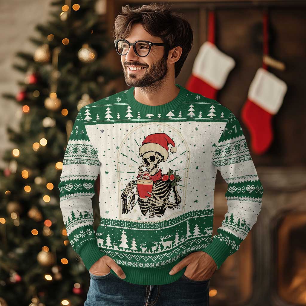 Skeleton Christmas Ugly Christmas Sweater Dead Inside But Caffeinated Coffee Addict Xmas Vibe - Wonder Print Shop