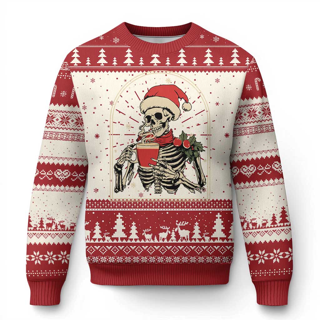 Skeleton Christmas Ugly Christmas Sweater Dead Inside But Caffeinated Coffee Addict Xmas Vibe - Wonder Print Shop